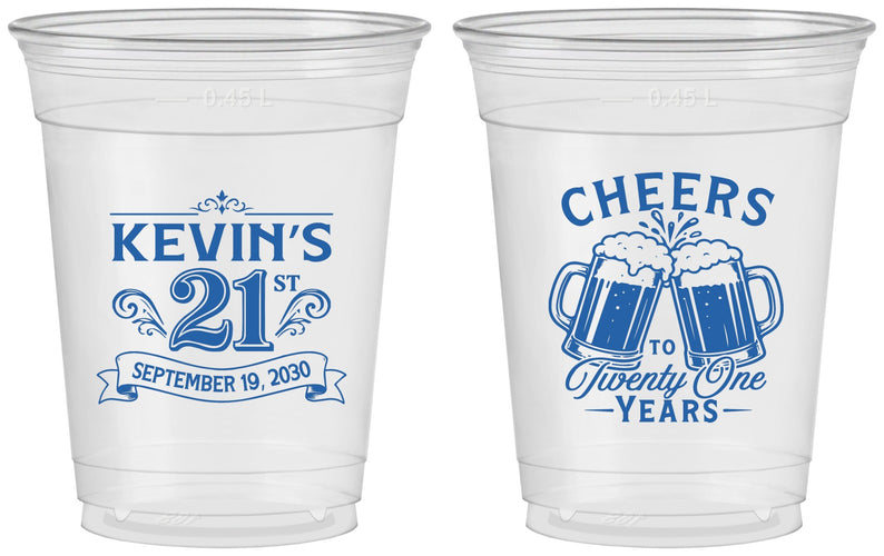 Custom 21st Birthday 16 oz Soft Sided Clear Cups - Cheers To Twenty One Years | 340000