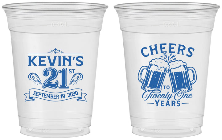 Custom 21st Birthday 16 oz Soft Sided Clear Cups - Cheers To Twenty One Years | 340000