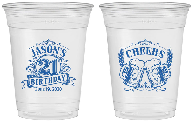 Custom 21st Birthday 16 oz Soft Sided Clear Cups - Cheers | 340001