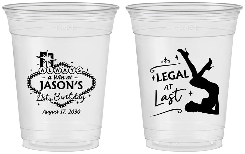 Custom 21st Birthday 16 oz Soft Sided Clear Cups - Legal At Last Vegas | 340002