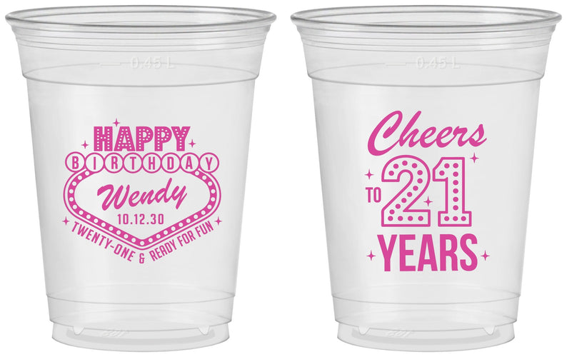 Custom 21st Birthday 16 oz Soft Sided Clear Cups - Vegas | 340007