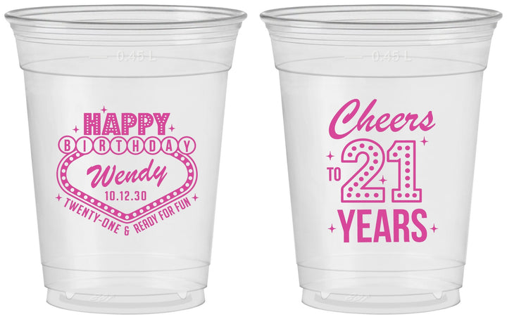 Custom 21st Birthday 16 oz Soft Sided Clear Cups - Vegas | 340007