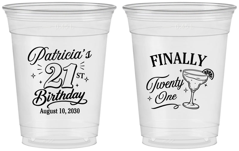 Custom 21st Birthday 16 oz Soft Sided Clear Cups - Finally Twenty One | 340008