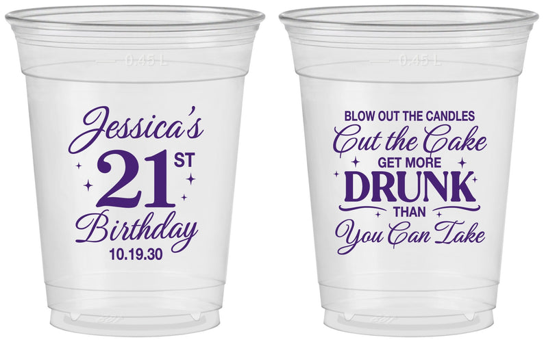 Custom 21st Birthday 16 oz Soft Sided Clear Cups - Candles Cake Drunk | 340010