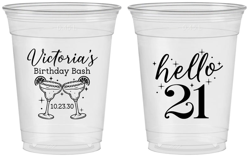 Custom 21st Birthday 16 oz Soft Sided Clear Cups - Hello Twenty One | 340011
