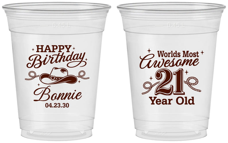 Custom 21st Birthday 16 oz Soft Sided Clear Cups - Cowgirl | 340013