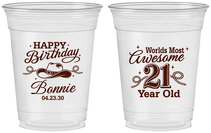 Custom 21st Birthday 16 oz Soft Sided Clear Cups - Cowgirl | 340013