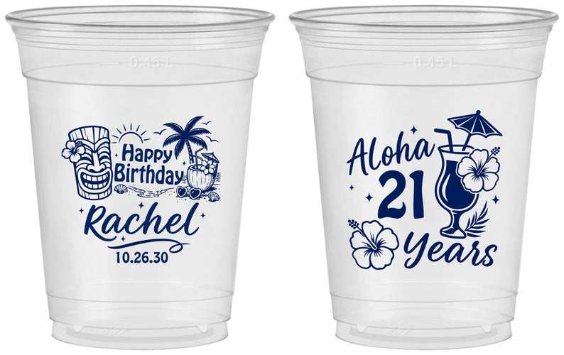 Custom 21st Birthday 16 oz Soft Sided Clear Cups - Aloha Hawaii | 340016