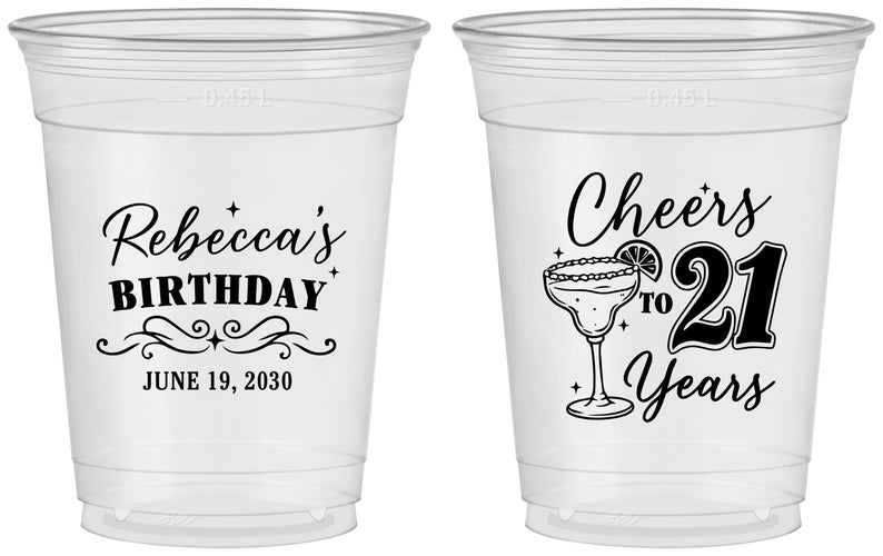 Custom 21st Birthday 16 oz Soft Sided Clear Cups - Cheers To Twenty One Years | 340019