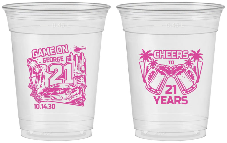 Custom 21st Birthday 16 oz Soft Sided Clear Cups - Video Game | 340024