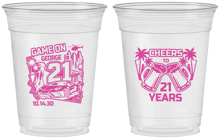 Custom 21st Birthday 16 oz Soft Sided Clear Cups - Video Game | 340024