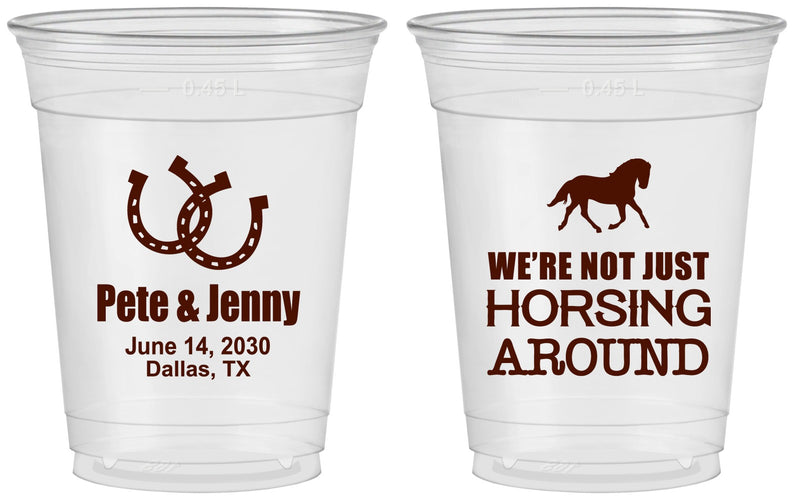 Custom Wedding 16 oz Soft Sided Clear Cups - Horseshoe | 341
