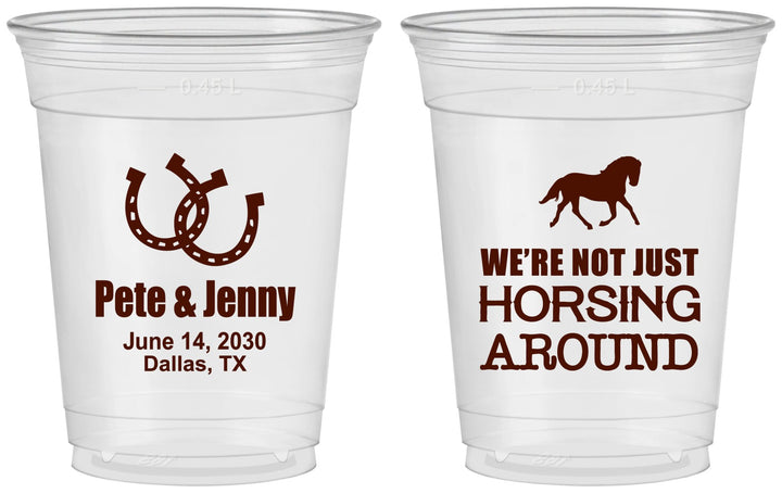 Custom Wedding 16 oz Soft Sided Clear Cups - Horseshoe | 341