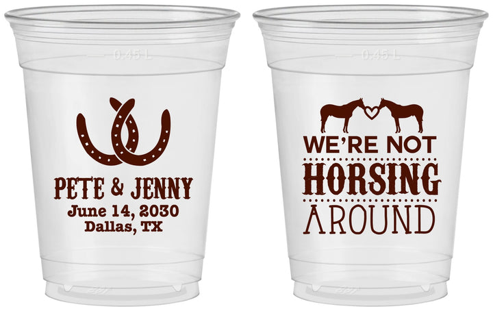 Custom Wedding 16 oz Soft Sided Clear Cups - Horseshoe | 342