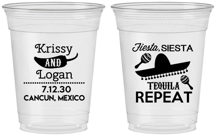 Custom Wedding 16 oz Soft Sided Clear Cups - Fiesta Siesta Tequila Repeat | 344