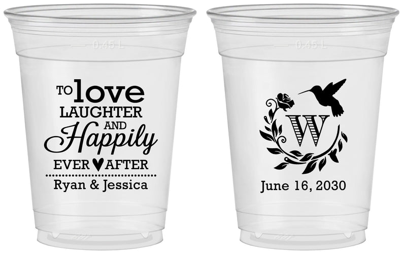 Custom Wedding 16 oz Soft Sided Clear Cups - Love Laughter Happily | 345