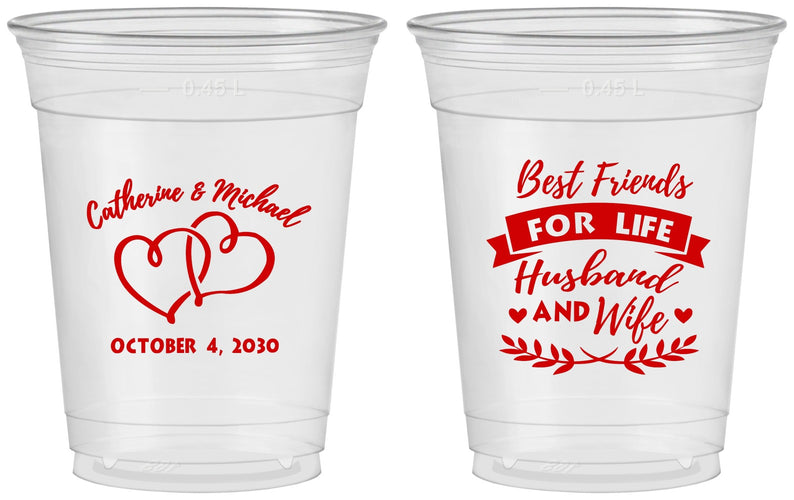 Custom Wedding 16 oz Soft Sided Clear Cups - Best Friends For Life | 349
