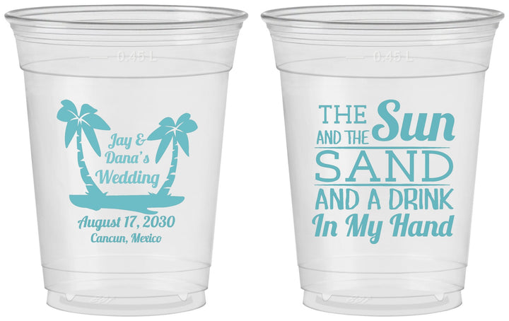 Custom Wedding 16 oz Soft Sided Clear Cups - Beach | 350