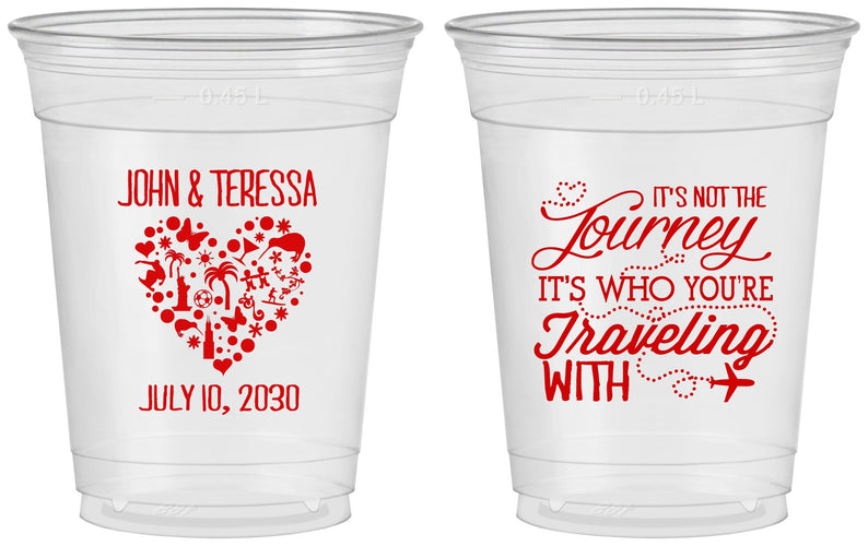 Custom Wedding 16 oz Soft Sided Clear Cups - Journey Traveling With | 354