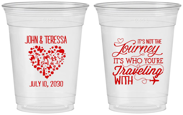 Custom Wedding 16 oz Soft Sided Clear Cups - Journey Traveling With | 354
