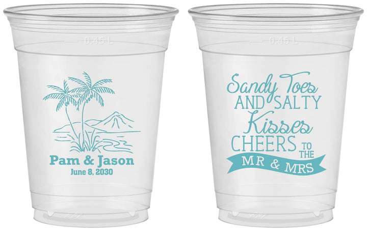 Custom Wedding 16 oz Soft Sided Clear Cups - Beach | 358