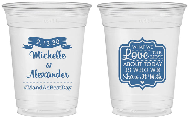 Custom Wedding 16 oz Soft Sided Clear Cups - Love Story | 359