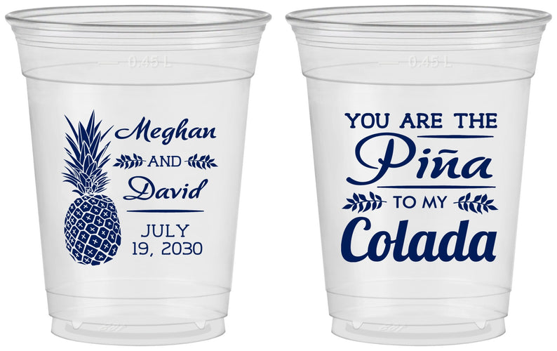Custom Wedding 16 oz Soft Sided Clear Cups - Pina Colada | 364