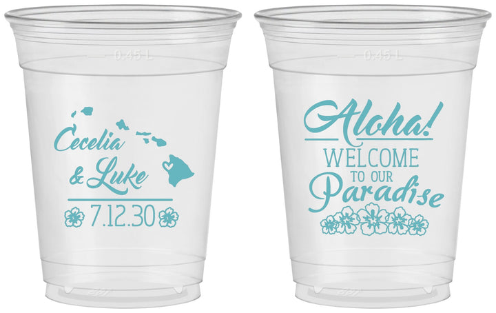 Custom Wedding 16 oz Soft Sided Clear Cups - Hawaii | 365