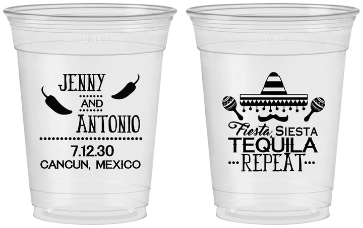 Custom Wedding 16 oz Soft Sided Clear Cups - Fiesta Siesta Tequila Repeat | 369