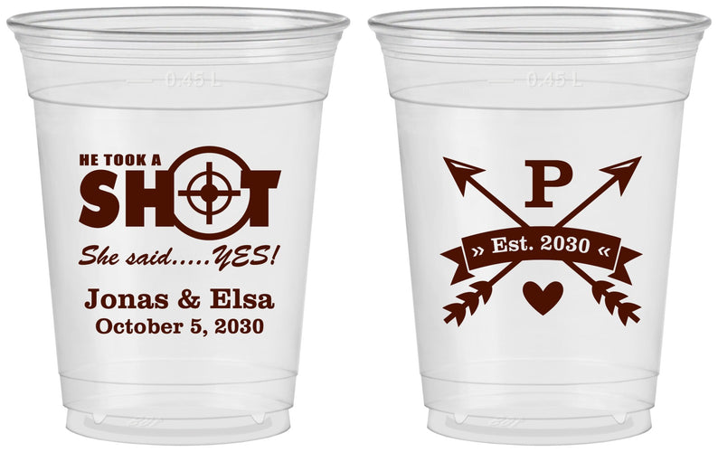 Custom Wedding 16 oz Soft Sided Clear Cups - Take A Shot She Said Yes | 370