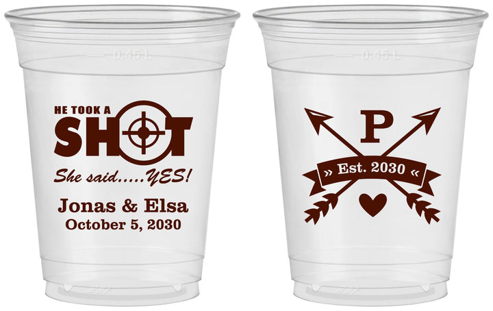 Custom Wedding 16 oz Soft Sided Clear Cups - Take A Shot She Said Yes | 370