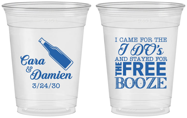 Custom Wedding 16 oz Soft Sided Clear Cups - I Do Free Booze | 371