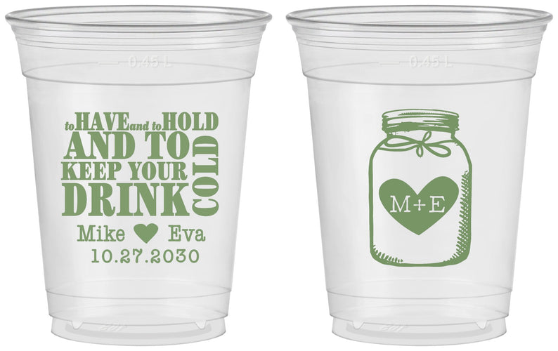 Custom Wedding 16 oz Soft Sided Clear Cups - Mason Jar | 373