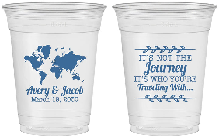 Custom Wedding 16 oz Soft Sided Clear Cups - Journey Traveling With | 374