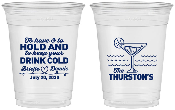 Custom Wedding 16 oz Soft Sided Clear Cups - To Have And To Hold | 375