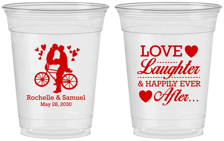 Custom Wedding 16 oz Soft Sided Clear Cups - Love Laughter Happily | 376