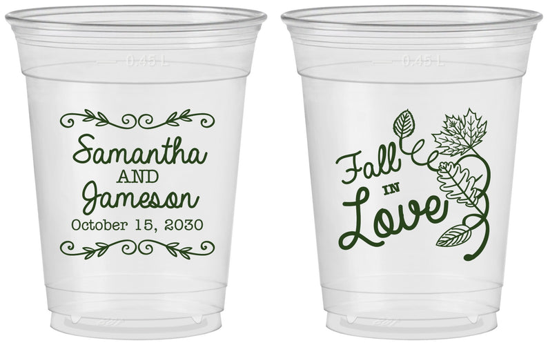 Custom Wedding 16 oz Soft Sided Clear Cups - Fall In Love | 377