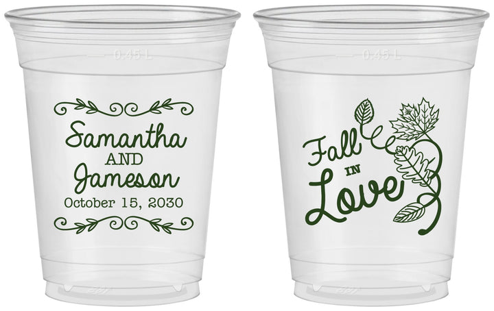 Custom Wedding 16 oz Soft Sided Clear Cups - Fall In Love | 377