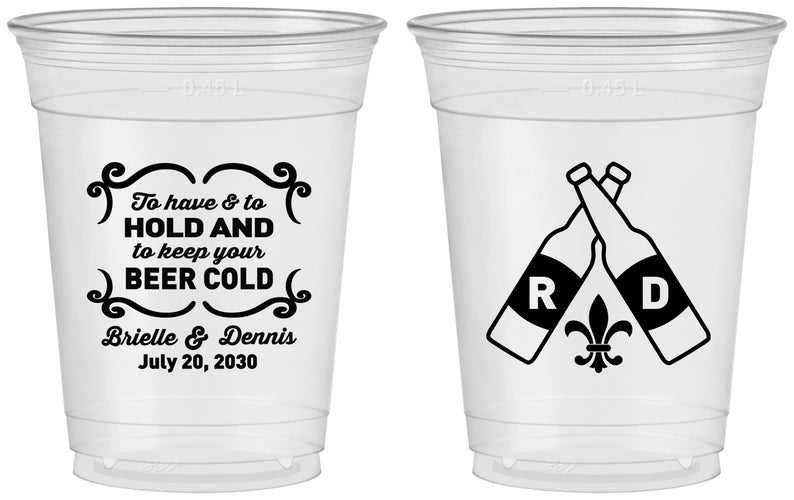 Custom Wedding 16 oz Soft Sided Clear Cups - Fleur De Lis | 378