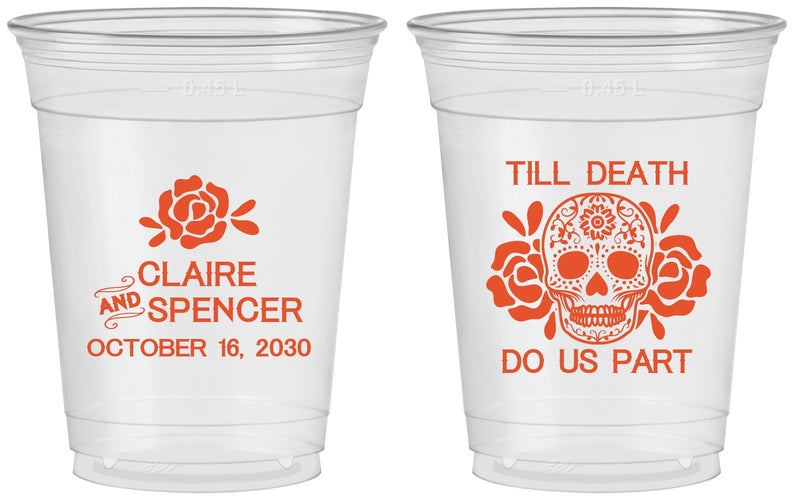 Custom Wedding 16 oz Soft Sided Clear Cups - Till Death Do Us Part | 380