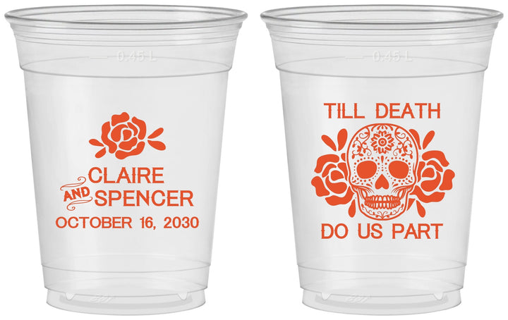 Custom Wedding 16 oz Soft Sided Clear Cups - Till Death Do Us Part | 380