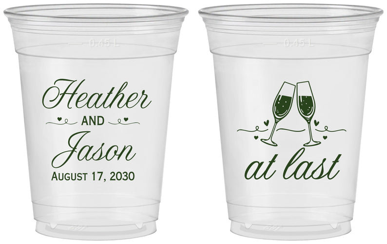 Custom Wedding 16 oz Soft Sided Clear Cups - At Last | 382