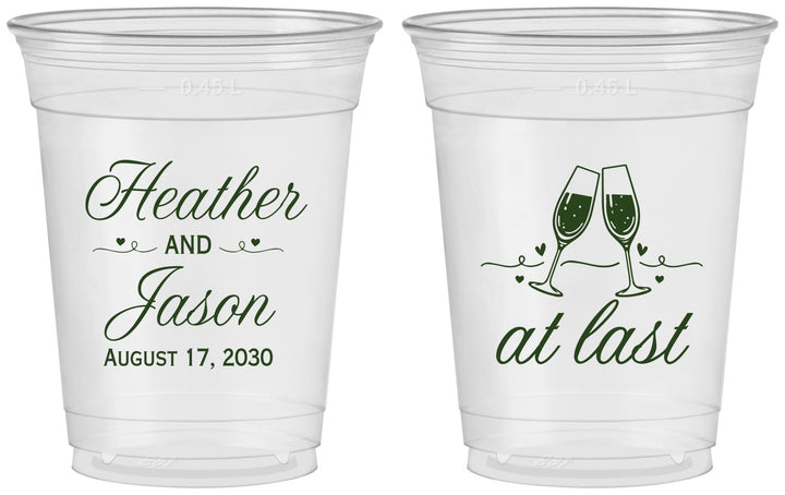 Custom Wedding 16 oz Soft Sided Clear Cups - At Last | 382