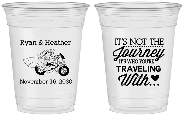 Custom Wedding 16 oz Soft Sided Clear Cups - Journey Traveling With | 385