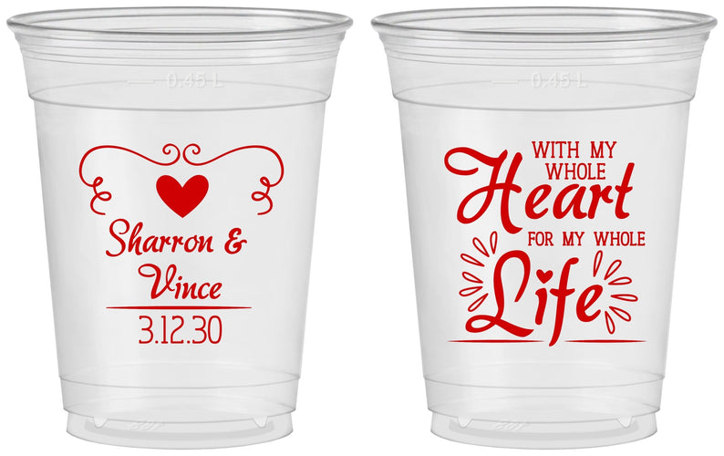 Custom Wedding 16 oz Soft Sided Clear Cups - Heart Life | 387