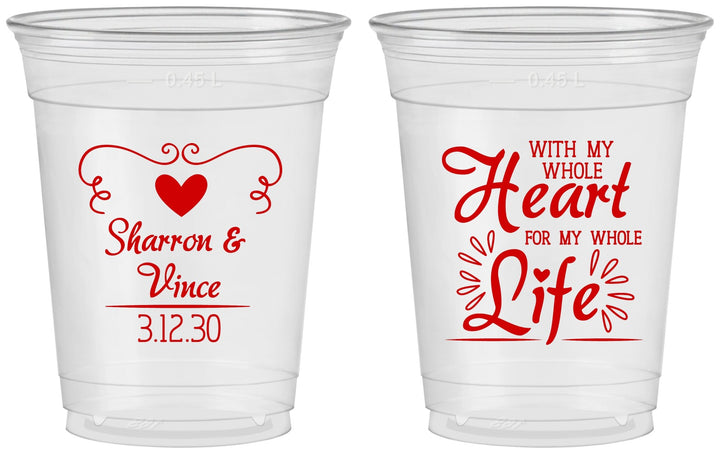 Custom Wedding 16 oz Soft Sided Clear Cups - Heart Life | 387