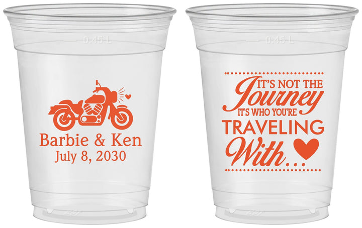 Custom Wedding 16 oz Soft Sided Clear Cups - Journey Traveling With | 388
