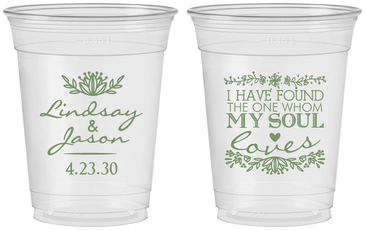 Custom Wedding 16 oz Soft Sided Clear Cups - Found My Soul | 390