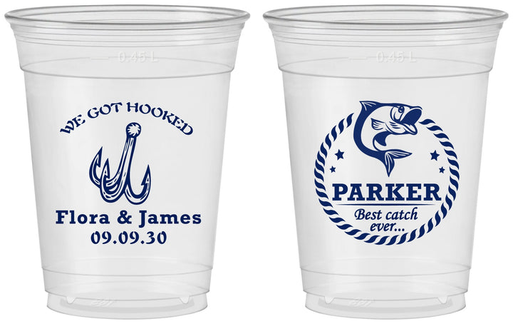 Custom Wedding 16 oz Soft Sided Clear Cups - We Got Hooked Fish | 392