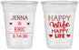Custom Wedding 16 oz Soft Sided Clear Cups - Happy Wife Happy Life | 393